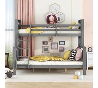 REXO Letto a castello con scala e ringhiera di sicurezza, trasformabile in 2 letti separati, letto in legno per bambini, ragazzi e adulti, 90 (140) x 200 cm, grigio