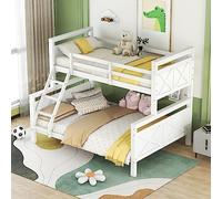 REXO Letto a castello con scala e ringhiera di sicurezza, trasformabile in 2 letti separati, letto in legno per bambini, ragazzi e adulti, 90 (140) x 200 cm, bianco