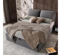 REXO Letto imbottito, 140 x 190, rete idraulica a doghe a tre cassetti, contenitore per riporre oggetti, rete a doghe con testiera, senza materasso, velluto, grigio