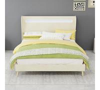 REXO Letto imbottito, 140 x 200 cm, beige, moderno e minimalista, testiera morbida, mobile multifunzione per camera da letto, base bassa senza contenitore (senza sollevatore a gas), senza materasso