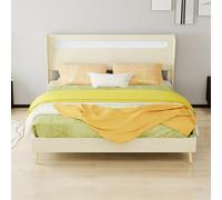 REXO Letto imbottito, 160 x 200 cm, beige, moderno e minimalista, testiera morbida, mobile multifunzione per camera da letto, base bassa senza contenitore (senza sollevatore a gas), senza materasso