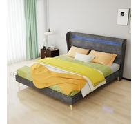 REXO Letto imbottito, 160 x 200 cm, grigio, moderno e minimalista, testiera morbida, mobile multifunzione per camera da letto, base bassa senza contenitore (senza sollevamento a gas), senza materasso