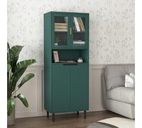 REXO Libreria alta con anta in vetro temperato e piastra regolabile, 4 ante, armadietto MDF laccato, portaoggetti per soggiorno e camera da letto (verde)