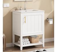 REXO Mobile da bagno singolo, 60 cm, con lavabo in ceramica, con ripiano, bianco