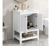 REXO Mobile da bagno singolo con base 60 cm con lavabo in ceramica, bianco