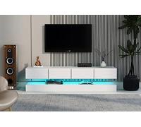 REXO Mobile TV a LED, a parete, per TV con 2 armadi e 4 cassetti grandi, 16 colori, per TV fino a 55 pollici, colore bianco, 130 x 33 x 15 cm