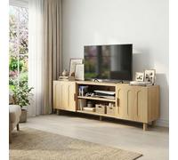REXO Mobile TV lungo 140 cm in stile rustico moderno della metà del secolo, adatto per TV da 55/65", con vano portaoggetti, utilizzabile come console multimediale in soggiorno o camera da letto, in