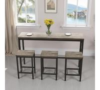 REXO Modern Design Kitchen Dining Table, Pub Table, Long Dining Table Set con 3 utensili, tavolo da pranzo lungo, set con 3 sgabelli, facile da montare, marrone e grigio