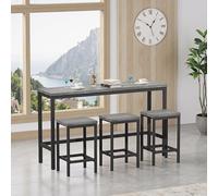 REXO Modern Design Kitchen Dining Table, Pub Table, Long Dining Table Set con 3 utensili, tavolo da pranzo lungo, set con 3 sgabelli, facile da montare, grigio