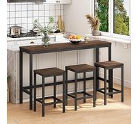 REXO Modern Design Kitchen Dining Table, Pub Table, set da tavolo lungo con 3 utensili, tavolo da pranzo lungo, set con 3 sgabelli, facile da montare, marrone scuro