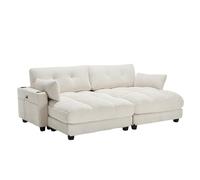 REXO Poltrona a forma di palma, beige, soffice imbottitura a righe, polsi con cuscinetti a rotelle, alette per la testa, tazze e tasche laterali, adatta per soggiorno e camera da letto