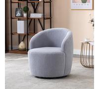 REXO Poltrona girevole in morbido tessuto Teddy con sedia a barile e anello in metallo verniciato a polvere nero, 69,5 x 62 x 63 cm, grigio chiaro