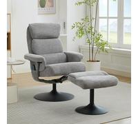 REXO Poltrona relax con funzione di sdraio e massaggio a 5 punti, poltrona TV con funzione di riscaldamento elettrica e poggiapiedi, rotazione a 360°, tessuto in chenille grigio