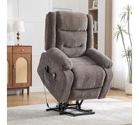 REXO Poltrona relax elettrica multifunzione con ausilio per alzarsi, funzione massaggio e calore, schienale e poggiapiedi regolabili elettricamente e tasche laterali, grigio