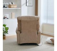 REXO Poltrona relax multifunzione con ausilio per alzarsi, funzione massaggio e calore, schienale e poggiapiedi regolabili e tasche laterali, tortora
