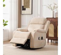 REXO Poltrona relax multifunzione con ausilio per alzarsi, funzione massaggio e calore, schienale e poggiapiedi regolabili, tasche laterali e portabevande, kaki chiaro