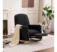 REXO Sedia a dondolo con sgabello, poltrona relax con pouf, sedia a dondolo per interni con schienale alto per il soggiorno, tessuto Teddy grigio scuro