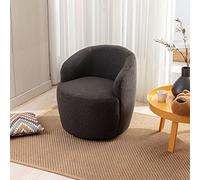 REXO Sedia girevole in morbido tessuto orsacchiotto, sedia a barile con anello in metallo verniciato a polvere nero, 69,5 x 62 x 63 cm, grigio scuro