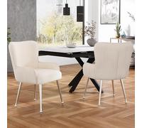 REXO Set di 2 sedie da pranzo in velluto, lussuose, per soggiorno, camera da letto, con quattro gambe di supporto in metallo argentato, con braccioli e piedini regolabili, supporto lombare, beige
