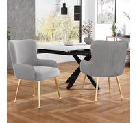 REXO Set di 2 sedie da pranzo in velluto, lussuose, per soggiorno, camera da letto, con quattro gambe di supporto in metallo dorato, con braccioli e piedini regolabili, supporto lombare, grigio