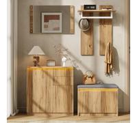 REXO Set guardaroba con scarpiera e scarpiera, 120 x 180 x 33,5 cm, appendiabiti da parete con 3 ganci, 5 porte, 2 cassetti, 1 specchio, mobili da corridoio bianco (naturale)