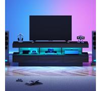 REXO Supporto per TV con 3 ripiani in vetro, illuminazione a LED, controllo app, connettività Bluetooth per TV da 70 pollici, supporto per TV in vetro lucido, supporto Smart TV, 168 x 38 x 50,5 cm