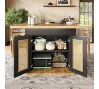 REXO Tavolo da pranzo telescopico 110-140 x 80 cm, pieghevole allungabile per 4-6 persone, salvaspazio, cucina, soggiorno, tavolo con anta in rattan PE