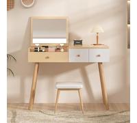 REXO Tavolo da toeletta con specchio, tavolo da toeletta in legno con cassetti, spazio diviso, grande capacità di stoccaggio, dimensioni: B100/H78/T40 cm (senza sgabello)