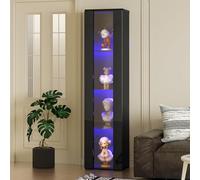 REXO Vetrina multifunzionale, 40 x 29 x 170 cm, luce a LED che cambia colore, controllo telecomando/app, pannello acrilico, design semplice, nero