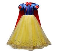 REXREII Ragazze Principessa Biancaneve Carnevale Costumi Travestimento Fantasia Vestire Compleanno Festa di Nozze Cerimonia Natale Halloween Cosplay Abito con Mantello 5-6 anni
