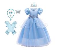 REXREII Ragazze Vestito da Cenerentola Carnevale Costumi Cinderella Principessa Travestimento Compleanno Festa Nozze Cerimonia Natale Halloween Cosplay Vestire con Accessori 11-12 anni