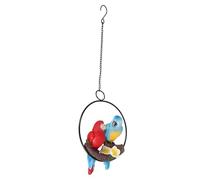 REXVTNS Metal Ring Parrot Statue | Hand - Painted Synthetic Material Bird Figurine for Garden/Patio/Lawn | Lifelike Double Parrot Ornament with Swinging Ring, 15cm