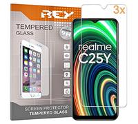 REY Pack 3X Pellicola salvaschermo per REALME C25Y - C21Y - Oppo A16 - A16s - A54s, Vetro temperato, di qualità Premium