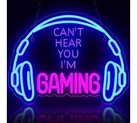 ReyeeInc Insegna al neon con cuffie da gioco, grande e luminosa e dimmerabile, con luce al neon a LED colorata e alimentata tramite USB, per sala video, camera da letto, decorazione artistica da