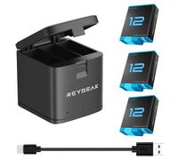 REYGEAK Hero 12 batteria, Batteria ricaricabile per GoPro Hero 12/11/10/9, Caricabatteria tripla e scatola di immagazzinaggio di batteria con caricabatteria a 3 canali (Caricabatterie + 3×batteria)