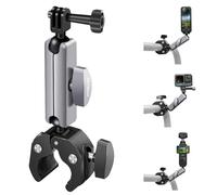 REYGEAK Supporto per fotocamera con doppia testa a sfera a 360° con viti da 1/4", supporto per manubrio bicicletta con doppio artiglio per GoPro Max Hero 13/12/11/10/9