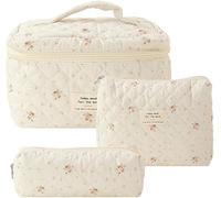 REYIN-CHHN 3Pcs Estetica Toiletry Borsa Stampato Donne Trapuntato Sacchetto Cosmetico di Grande Capacità Chiusura A Cerniera Ragazze Cotone Sacchetto di Immagazzinaggio Set, Multicolore
