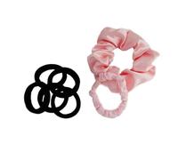 REYIN-CHHN Elastici per capelli in raso, grandi e piccoli, rossi + 5 elastici per coda di cavallo neri + 1 scatola portafortuna in plastica per ragazze e donne, sottili, spessi, lisci, pesanti e ricci