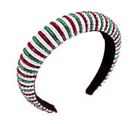 REYIN-CHHN Fasce natalizie da donna, fascia natalizia per ragazze con perline rosse e verdi, fascia imbottita alla moda per capelli da donna, accessori per capelli natalizi per donne e ragazze