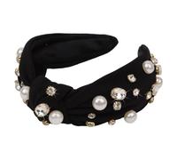 REYIN-CHHN Fasce nere annodate per le donne Top Knot Pearl fascia strass lucido moda donna fascia per la testa Bling Jeweled scintillante cristallo fascia fascia per la testa