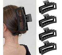 REYIN-CHHN Mollette nere extra large da 15,7 cm per capelli spessi e lunghi, confezione da 4 fermagli XL Jumbo, fermagli rettangolari per capelli oversize opachi antiscivolo per donne, grande tenuta