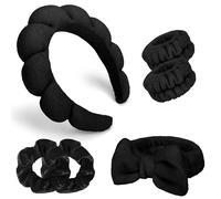 REYIN-CHHN Set di 6 fasce e braccialetti neri da spa per il trucco per il lavaggio del viso con bolle per la cura della pelle fasce per il viso con spugna per il lavaggio del viso fasce per capelli