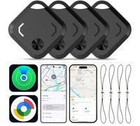 Reyke Smart Tag Bluetooth Dual System Compatibile con Android Google Find Hub o iOS Apple Find My APP, Trova chiavi per chiavi, bagagli, valigia, portafoglio, nero, confezione da 4