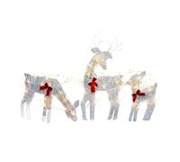 Reykentu Set di 3 decorazioni natalizie illuminate per esterni con renne 2D, slitta natalizia pre-illuminata di Rudolph e Babbo Natale con luci