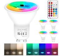 REYLAX 4pcs Lampadine LED GU10 5W, RGB + Bianco Caldo, Faretti LED Che Cambiano Colore, 12 Colori 5 Modalità, Attivazione Della Memoria, Regolazione Tramite Telecomando a Infrarossi