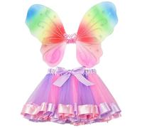REYOK 2 Pezzi Ragazze Colorate Farfalla Ali Costume,Ali Di Farfalla Multi Strato Velo Tutu,Angelo Costume Principessa Ragazza,Ragazze Fata 3-8 Anni Compleanno Carnevale