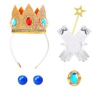 REYOK 5PCS Principessa Accessori per Ragazze,Principessa Crown Set di Accessori,Guanti Bianchi,Bastone a Stella,Spilla ZaffiroOrecchini,Halloween Natale Feste e Ballo di Fine Anno per Ragazze