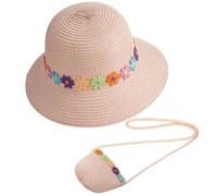 REYOK Cappello da Sole per Ragazze Cappello di Paglia Cappello da Spiaggia Estivo e Mini Set di Borse, Bambino Ragazze da Spiaggia Estivi Fiori Berretto per attività All'aperto (Beige)
