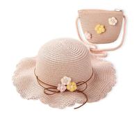 REYOK Cappello da Sole per Ragazze Cappello di Paglia Cappello da Spiaggia Estivo e Mini Set di Borse, Bambino Ragazze da Spiaggia Estivi Fiori Berretto per attività All'aperto