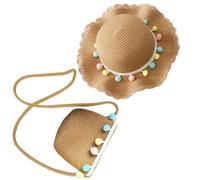 REYOK Cappello da Spiaggia Estivo e Mini di Borse Set,Cappello da Sole per Bambina,Cappello da Sole per Esterni per Ragazze per I Bambini Turismo Vacanze Spiaggia attività All'Aperto(Cachi)